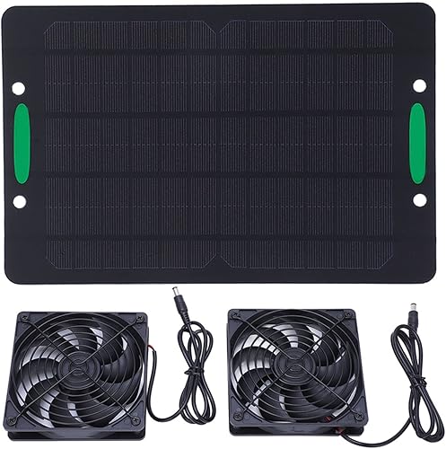 Miniatura 1 de LANTRO JS Ventilador de panel solar de 10 W ventiladores de escape dobles para ventilación de aire de cobertizo de invernadero y disipación de calor