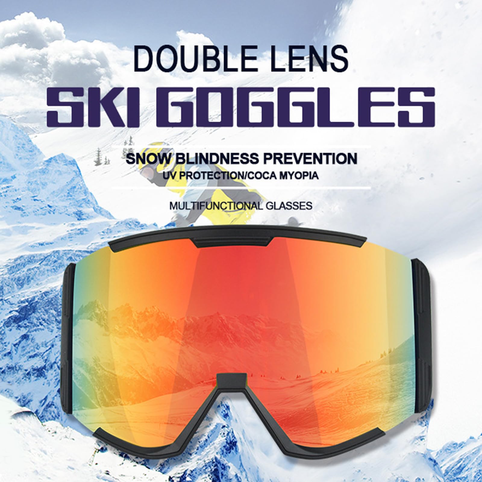Occhiali protettivi UV Anti Fog Wide Vision Occhiali da sci per uomo donna antigraffio sopra gli occhiali da neve Gliding Eyewear