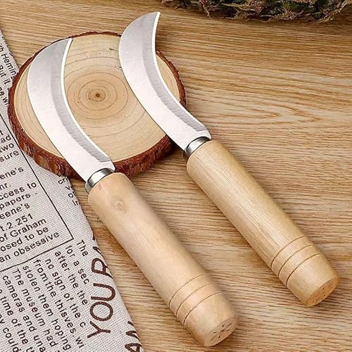 100pcs Stainless Steel Sickle Knife with Wooden Handle, Curved Blade, 17.3cm Length, 9cm Blade, Garden Weeding Tool
