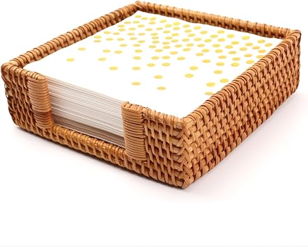 Luncheon Napkin Holder, Rattan Napkin Holders Fit for 6.5 x 6.5 Luncheon-Sized Napkins,Wicker Napkin Holder for Table Kitchen Counter Dining Table Party Bar Decor, Honey Brown