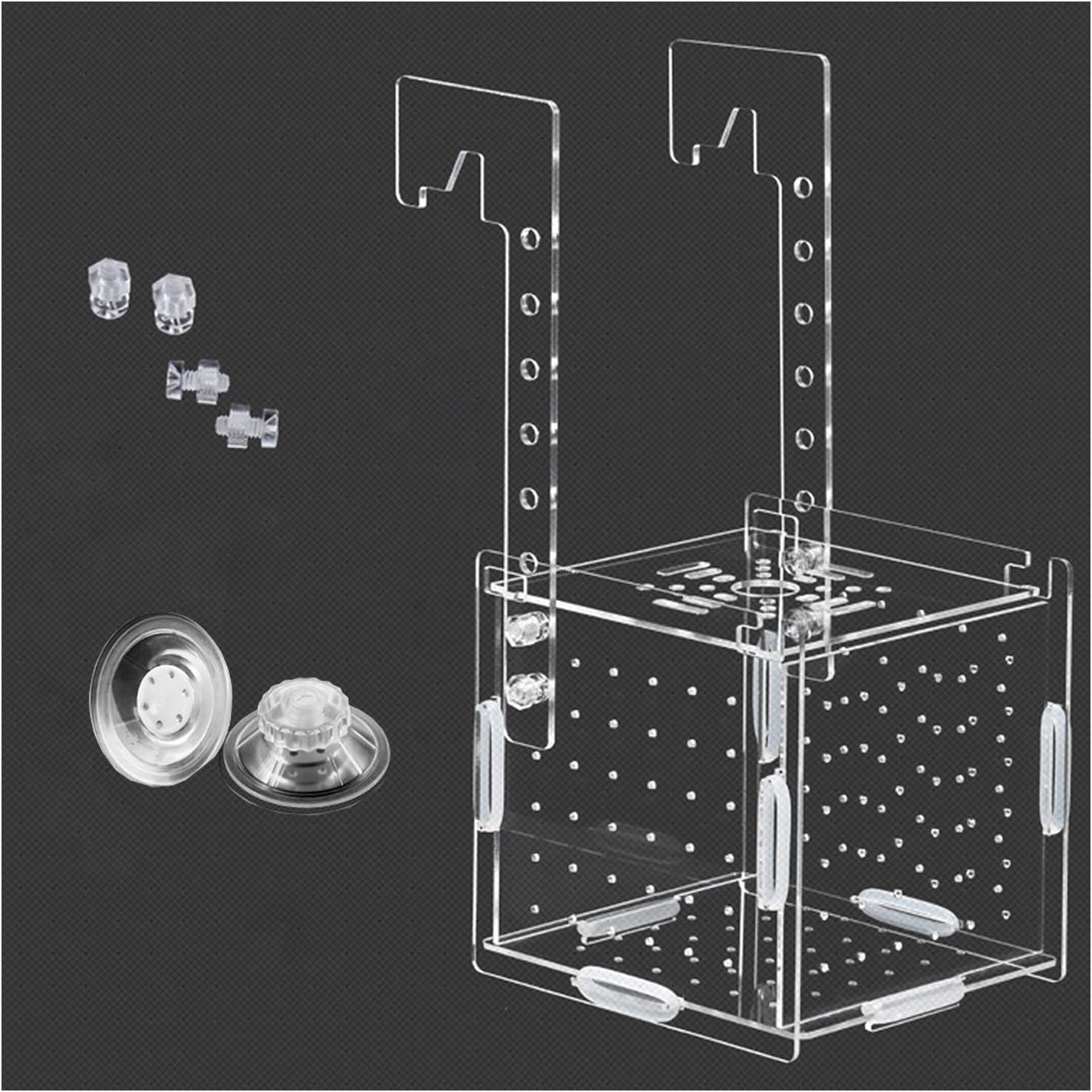 Yurika 産卵ケース 水槽 隔離ケースエビ 魚 繁殖隔離ボックス 多機能 透明メダカ孵化産卵箱 グッピー 稚魚 隔離 飼育保護 水族館アクセサリー 二重固定 省スペース 取り付け簡単 外掛け可 15cm