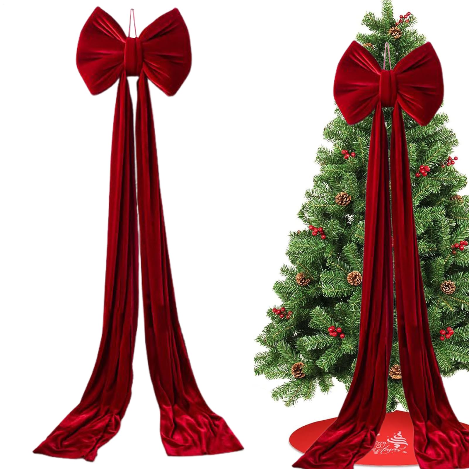 Extra große Weihnachtsbaumspitze aus Samt, Schleife, 80/110/160/180/200 cm, riesige rote Schleifen, Baumspitze, Weihnachtsdekoration für Zuhause, Hochzeit, Party-Dekoration