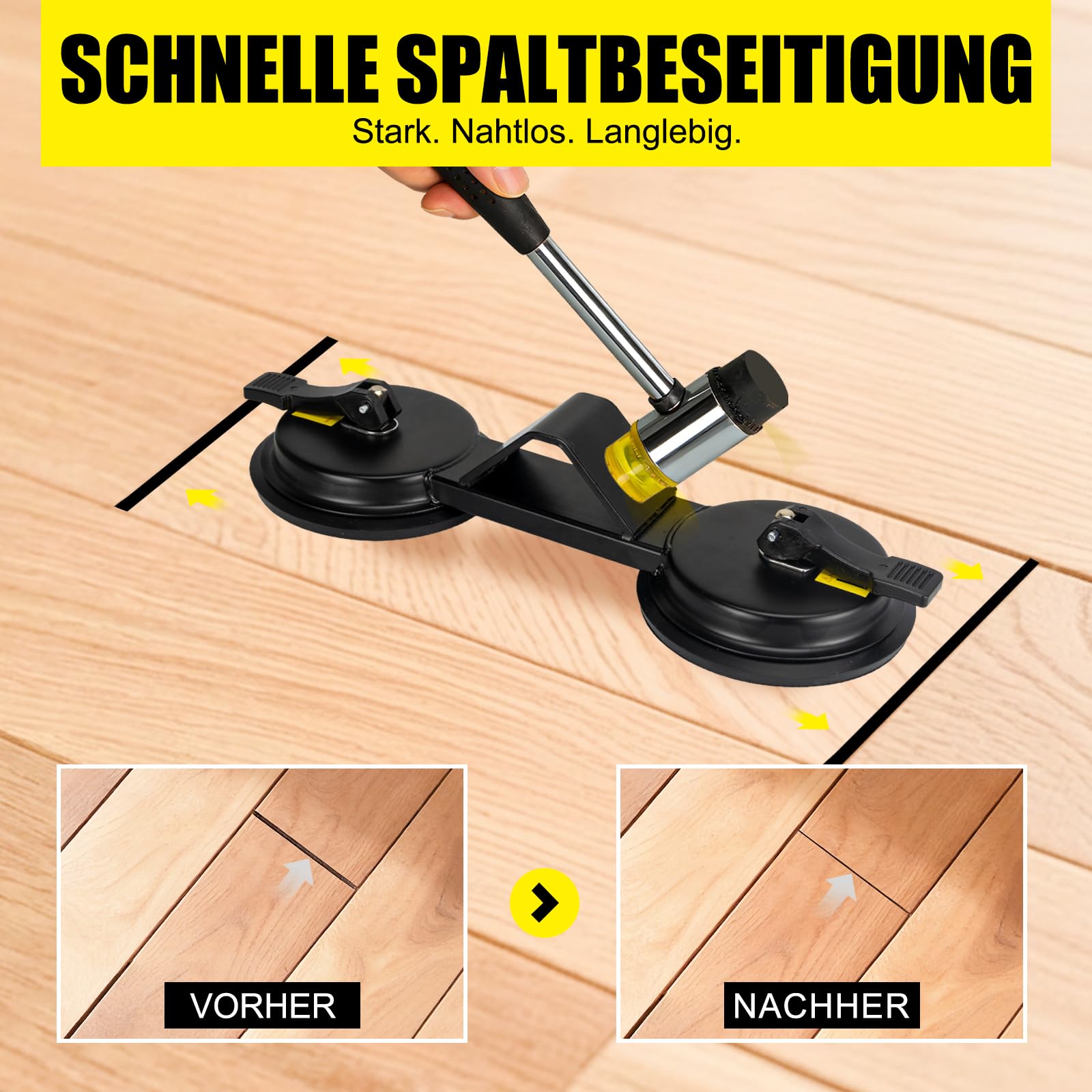 Laminat Saugnapf Bodenlücken Fixierer, schwerlastiger 45° Hammerfläche, mit zwei Saugnäpfen für doppelte Verstärkung, Plankengreifer aus Eisen – Reparatur Werkzeug für Laminat & Vinyl