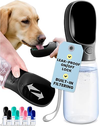 Miniatura 10 de MalsiPree Botella de agua para perros, 19 onzas, azul marino, dispensador de agua para mascotas con una sola mano, a prueba de fugas, cuenco