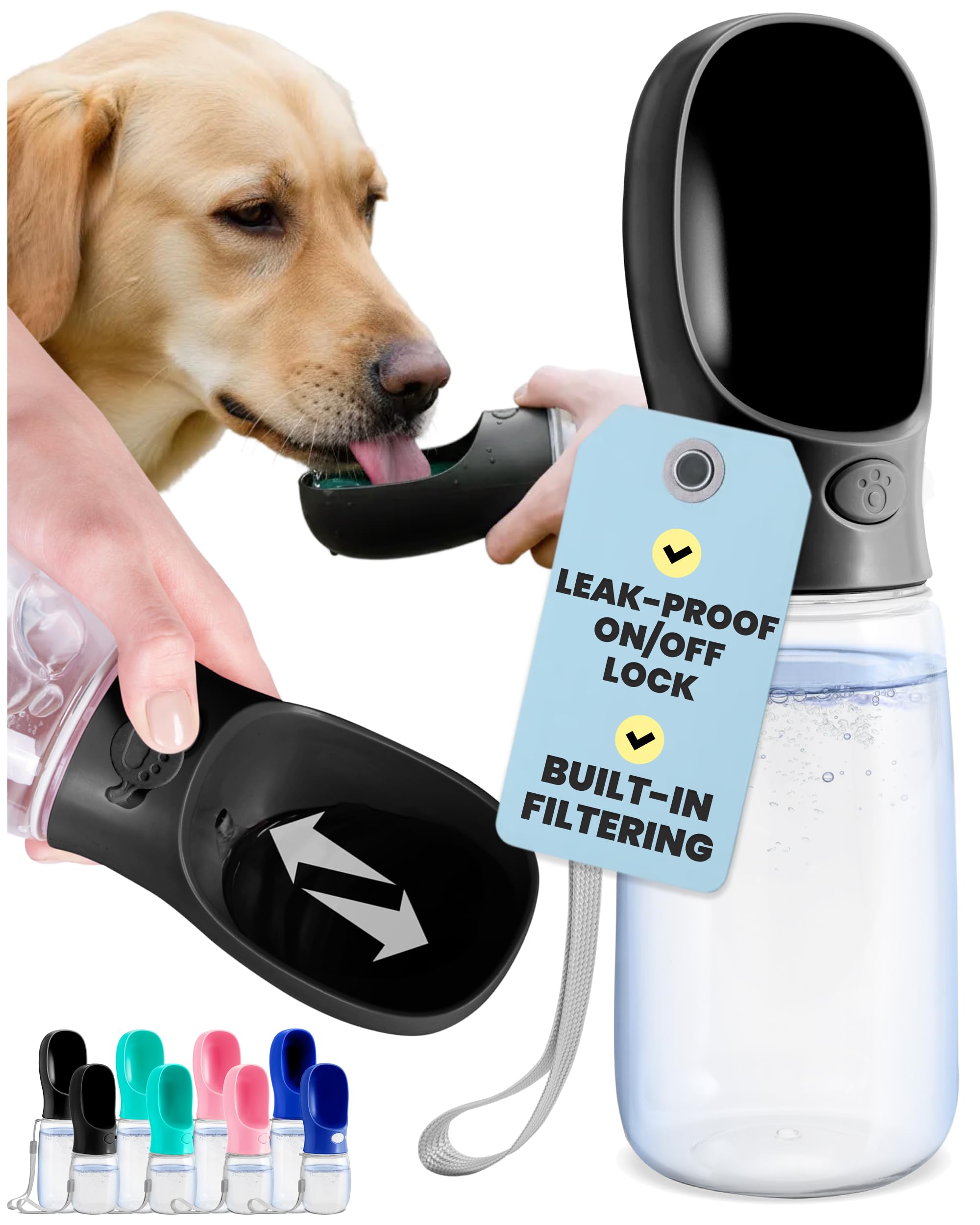 malsipree dog water bottle - 19 oz, black, bpa-free stainless steel - portable & lightweight water dispenser with bowl for dogs - leak-proof & no-waste design for travel