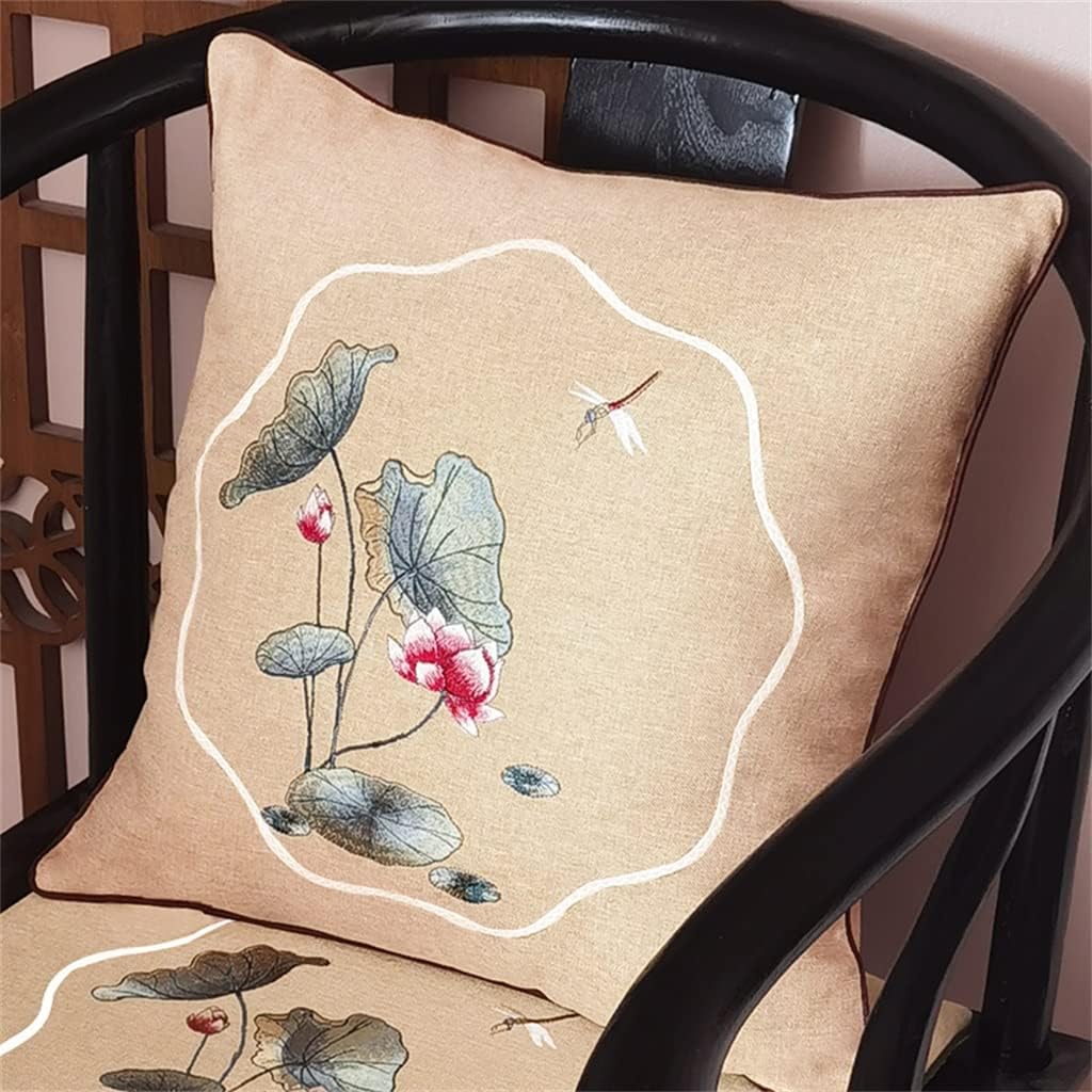HBJWOV Embroidery Pattern Cushion Cover Sofa Pillow Chinese Embroidered Decorative Cushions Flower(Black)