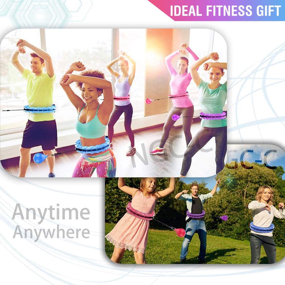 Inteligentny obręcz hula hop, obręcz do masażu opon Hula Hoop nie upuszcza joga obręcz hula hop regulowany24 węzły hula hop fitness z 360° głową masującą, cienka talia i brzuch dla początkujących dzieci kobiet (fioletowa)