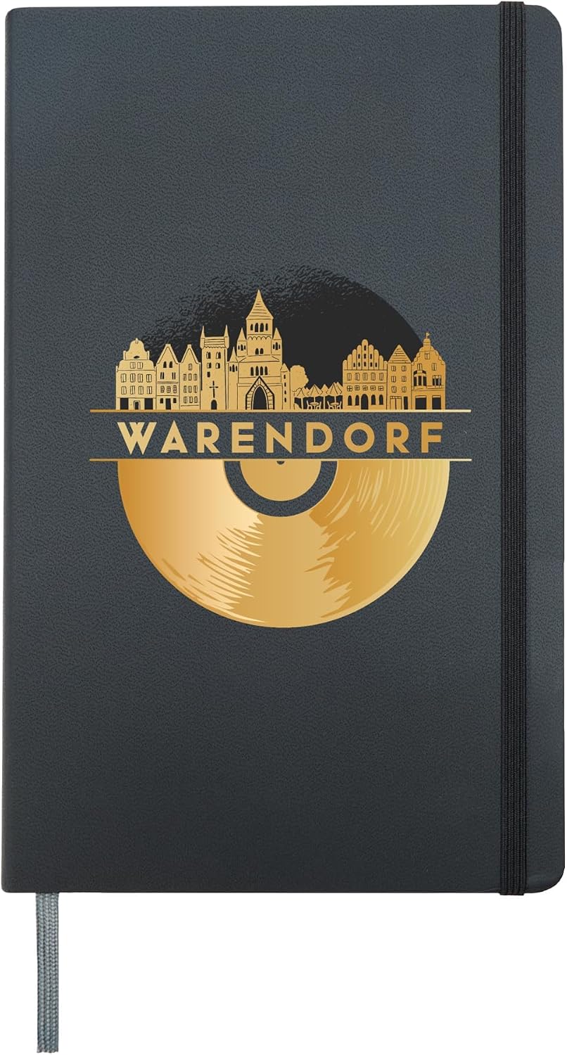 Vinyl-Record-Player Disco-Music Skyline-Warendorf Hardcover Journal, Black