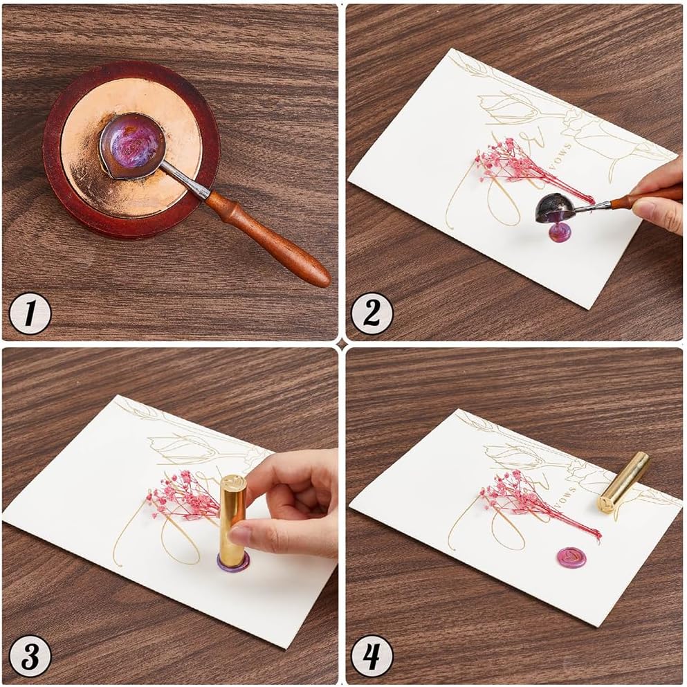 2Pcs 4 Styles Mini Wax Seal Stamp 15mm Double Sided Design, Sealing Wax Stamp Flower Rose Pattern Mini Brass Seal Tool for Wedding Birthday Invitations Cards Gift Wrap Envelope DIY Crafts