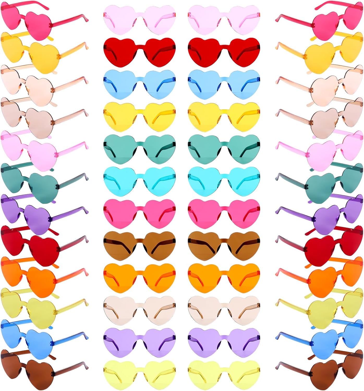 48 Pack Heart Shaped Sunglasses 12 Colors Unbreakable PC UV400 Protection, Trendy Rimless Glasses for Women Men Kids, Bulk Party Accessories for Beach Vacation Birthday Photo Props