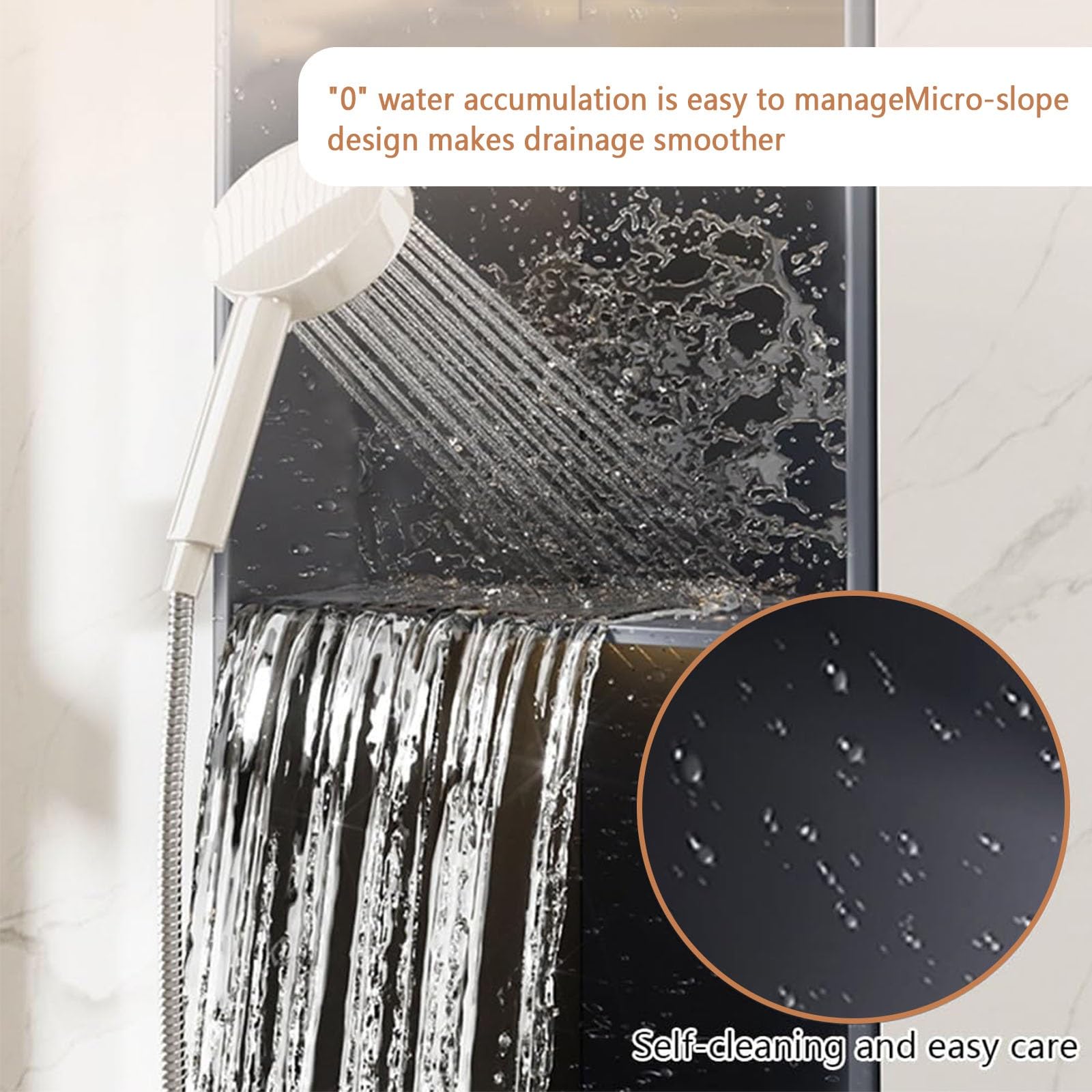 Ducha integrada de acero inoxidable, estante de almacenamiento individual para baño, negro mate, 92 x 32 x 12,5 cm, estante de ducha duradero, diseño moderno, ahorra espacio