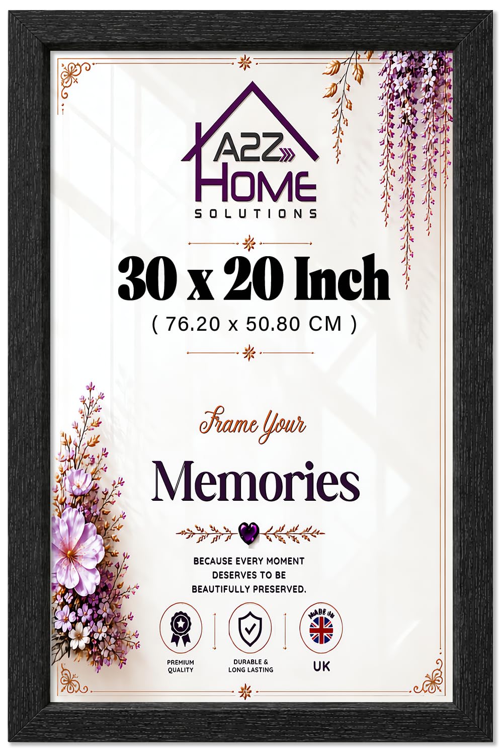 A2Z Home Solutions Stylish Ready-to-Hang MDF Poster Frame 30 x 20 Inch | Clear HD Perspex | Solid Hanging Clip | Shrink Wrapped | Enhance Any Interior Space: Home, Office, Studio & Beyond [Black]