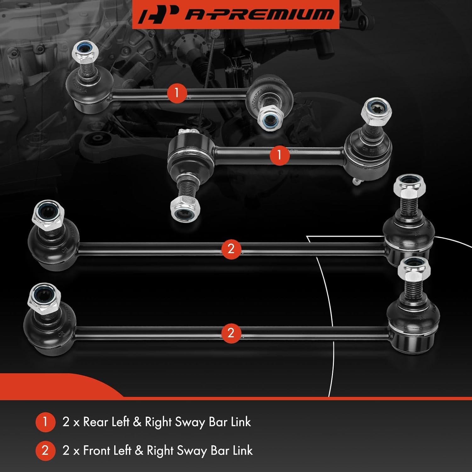 A-Premium Set of 4, Front & Rear Sway Bar Links Kit Stabilizer Bar Links, Compatible with Infiniti M45 2003-2004, Q45 2002-2006