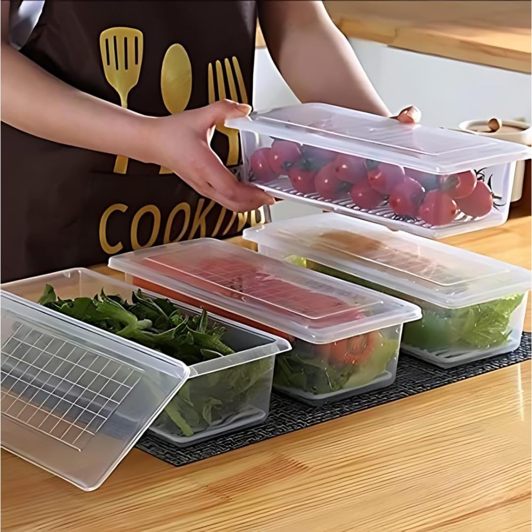 Idika Fridge Organizer, 1.5 Litres Fridge Storage Box (Pack of 4), Vegetable Storage Box for Fridge, with Removable Drain Plate, Polypropylene, Keeps Fruits, Vegetables, Meat, Fish Fresh Longer (B0D7J3GLWV) Amazon Price History, Amazon Price Tracker