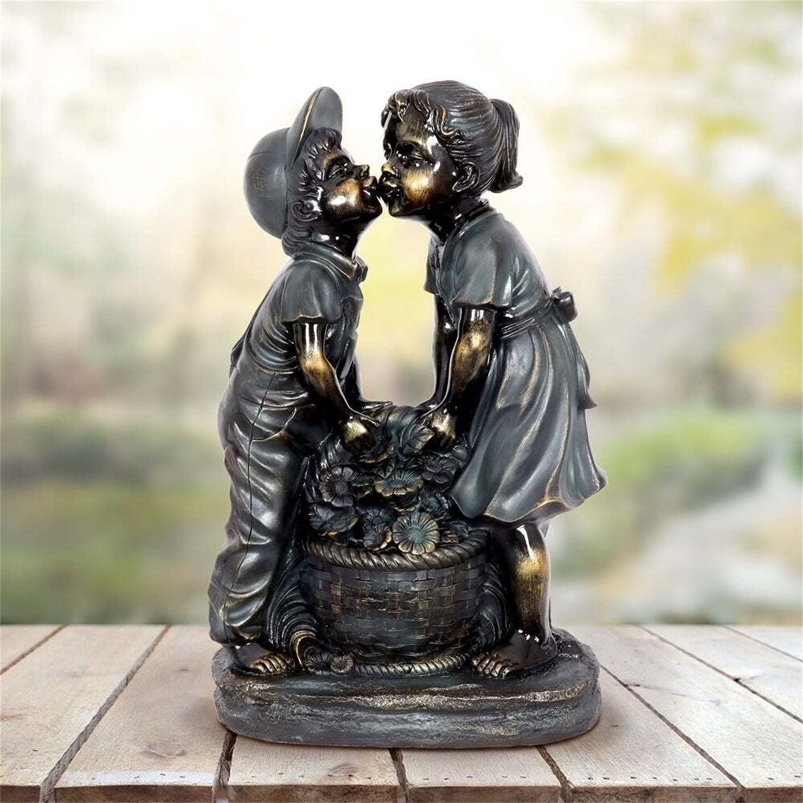 Boy & Girl Garden Statue - Kids Fountain Figurine with Fluorescent Light Decor Fairy Water Feature Sculpture Miniature Ornament for Home Outdoor Yard Lawn Patio Garden Accessories Decoration (D)