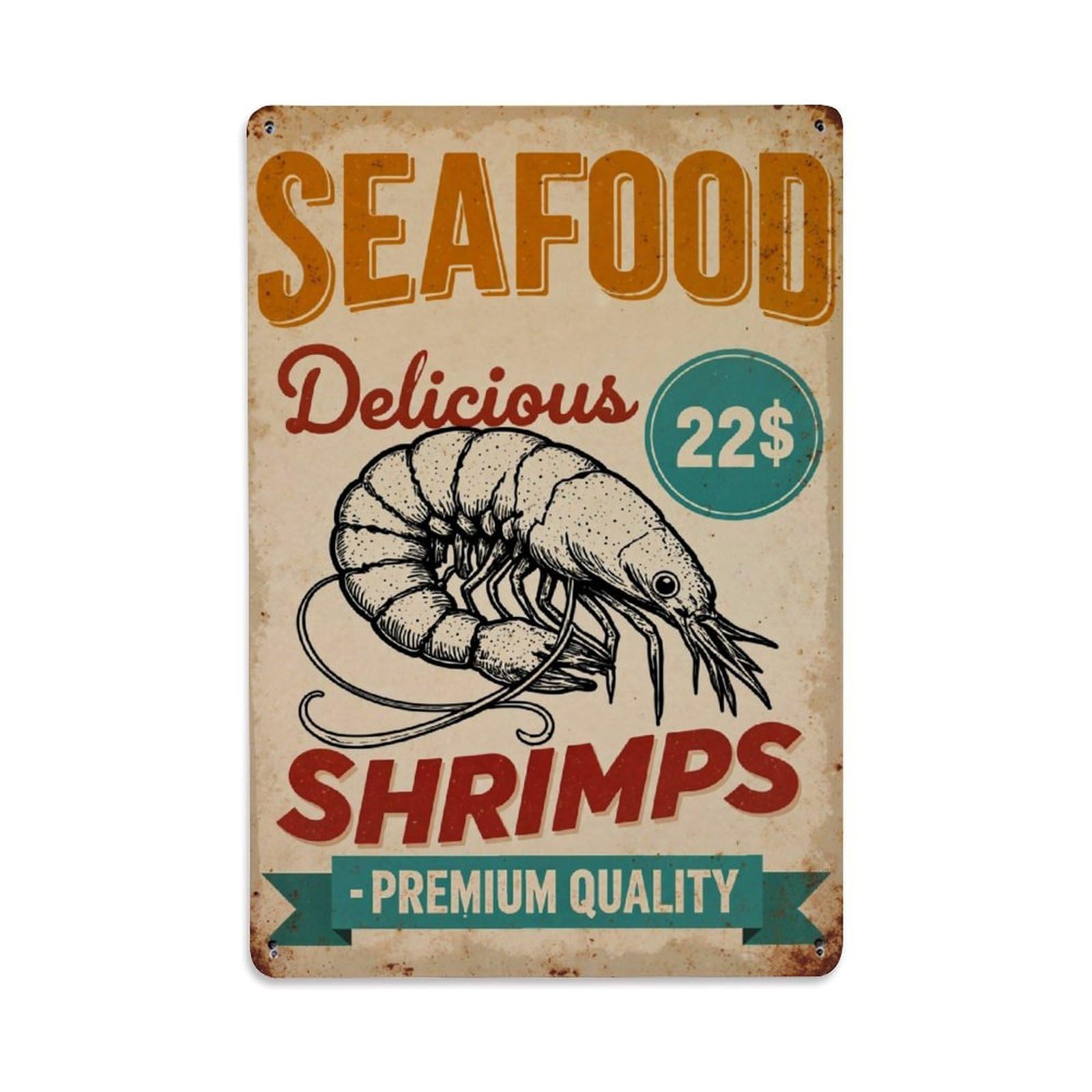 Seafood Shrimp Premium Quality Delicious Vintage Tin Sign Retro Metal Wall Decor Metal Poster, Home Bar Garage Farmhouse Cafe Wall Art Decoration 8x12Inches
