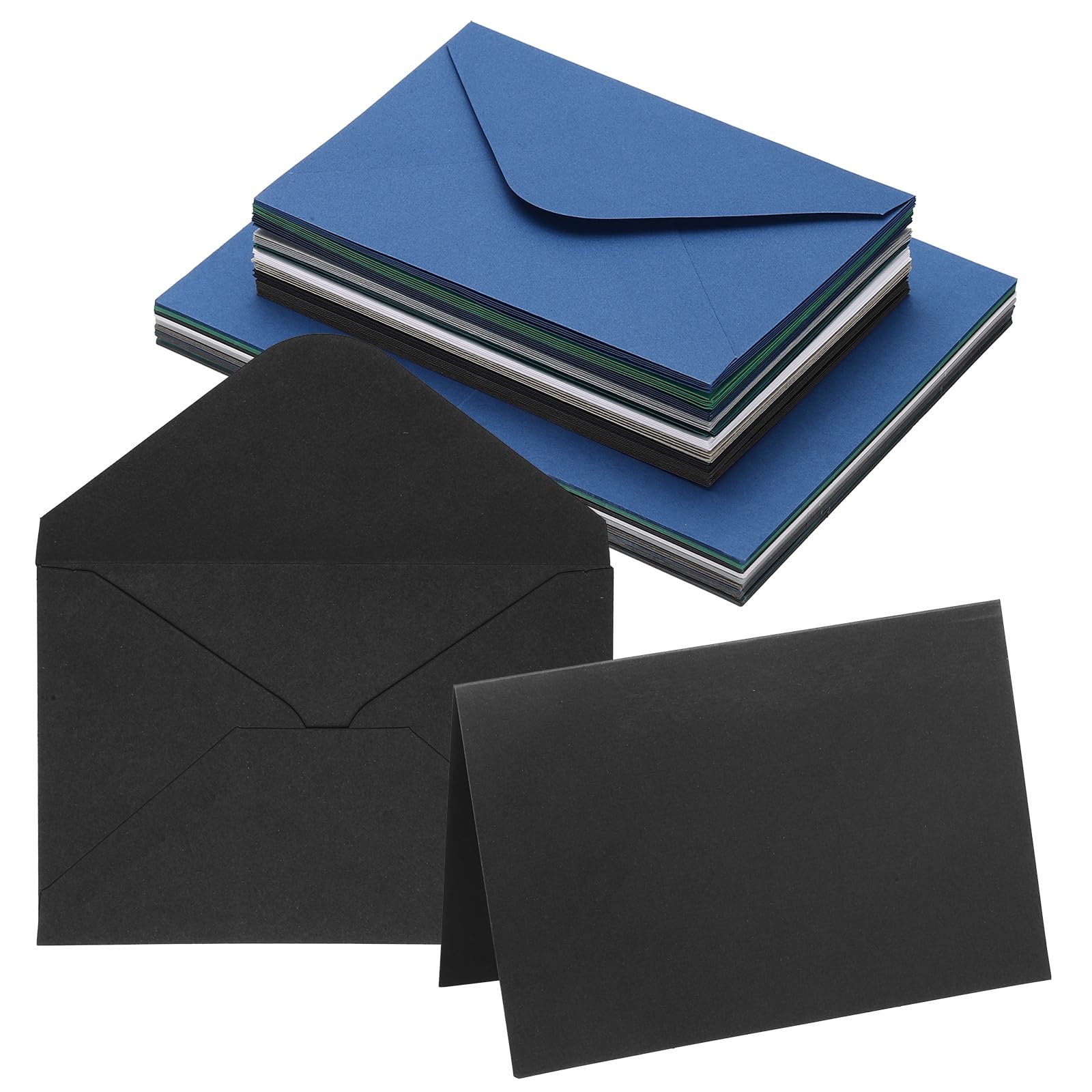 PATIKIL 10x5cm Blank Greeting Card and Envelope, 50Sets Half Fold Note Cards and Envelopes Folded Right Angles Cardstock Greeting Card for DIY Wedding Birthday Party Invitations, 10 Colors