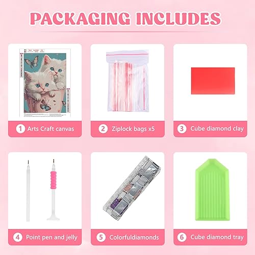 Miniatura 3 de RICUVED Kits de arte de diamantes para adultos, kits de arte de diamantes de gato, taladro redondo completo, arte de diamantes de mariposa, arte de