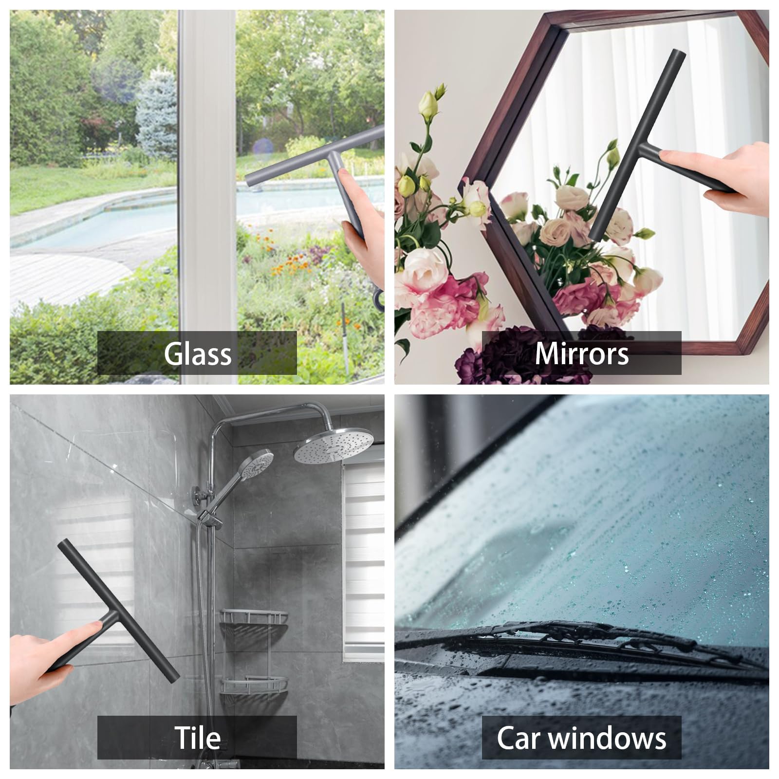 Minismus Raclette De Douche Avec Crochet De Suspension Noir – Raclette En Silicone Pour Nettoyage De Salle De Bain – Essuie-glace En Caoutchouc Pour Vitres