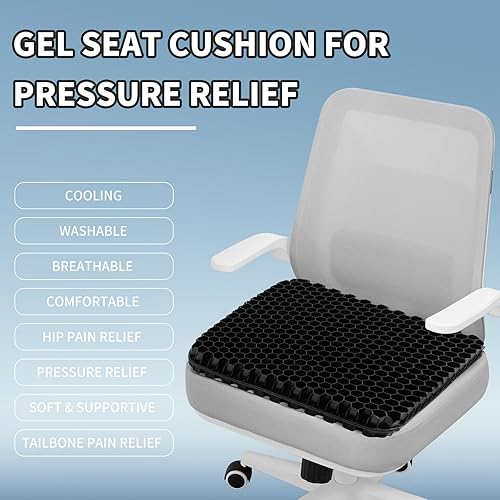 Miniatura 7 de Cojín de gel para asiento de larga duración, 16.5 x 14.5 x 2.4 pulgadas (extra grueso y suave) cojín de gel para personas mayores de 185 libras,