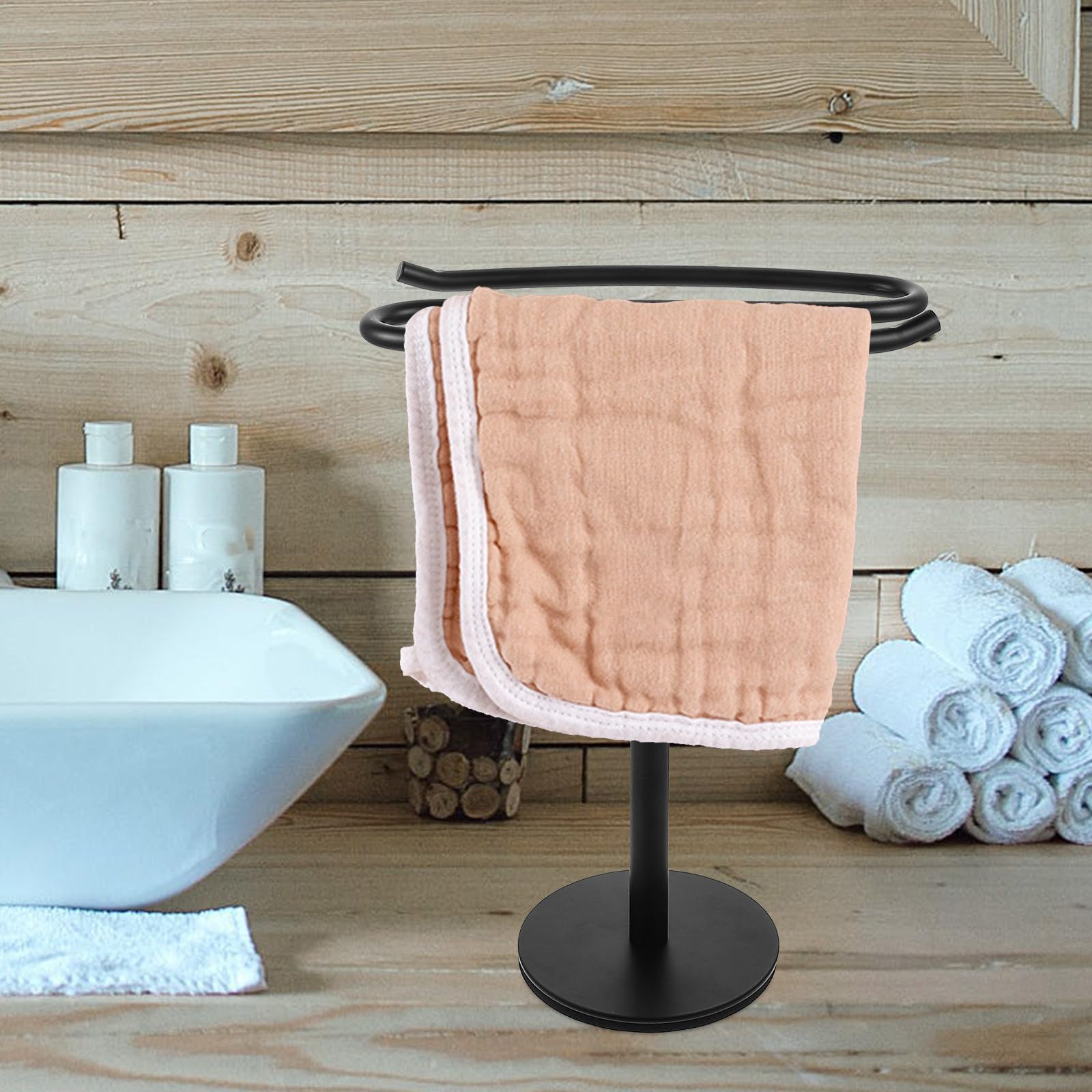 Portasciugamani da Bagno Nero in Acciaio Inossidabile Design Autoportante, Salvaspazio e Facile da Posizionare per Vari Ambienti Domestici