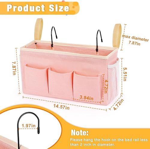 Miniatura 3 de Lilithye - Organizador para lateral de cama con correas fijas y soporte para botella de agua para el hogar, dormitorio, litera, cama de hospital,