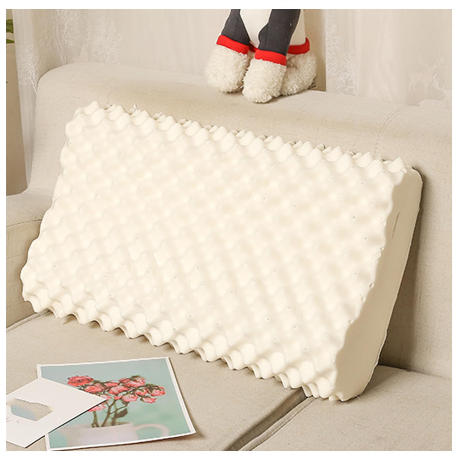 Almohada de látex para dormir, diseño de látex natural extrasuave para dormir de espalda, boca abajo o de lado, funda de algodón transpirable extraíble