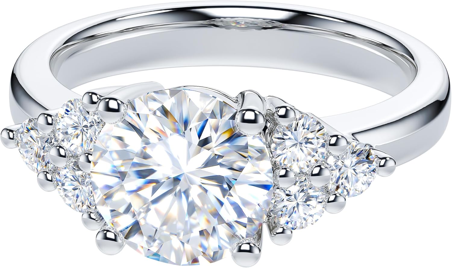 THELANDA 2CT Genuine Moissanite or Simulated Diamond Sterling Silver Three Stone Style Cluster Promise Engagement Ring For Women