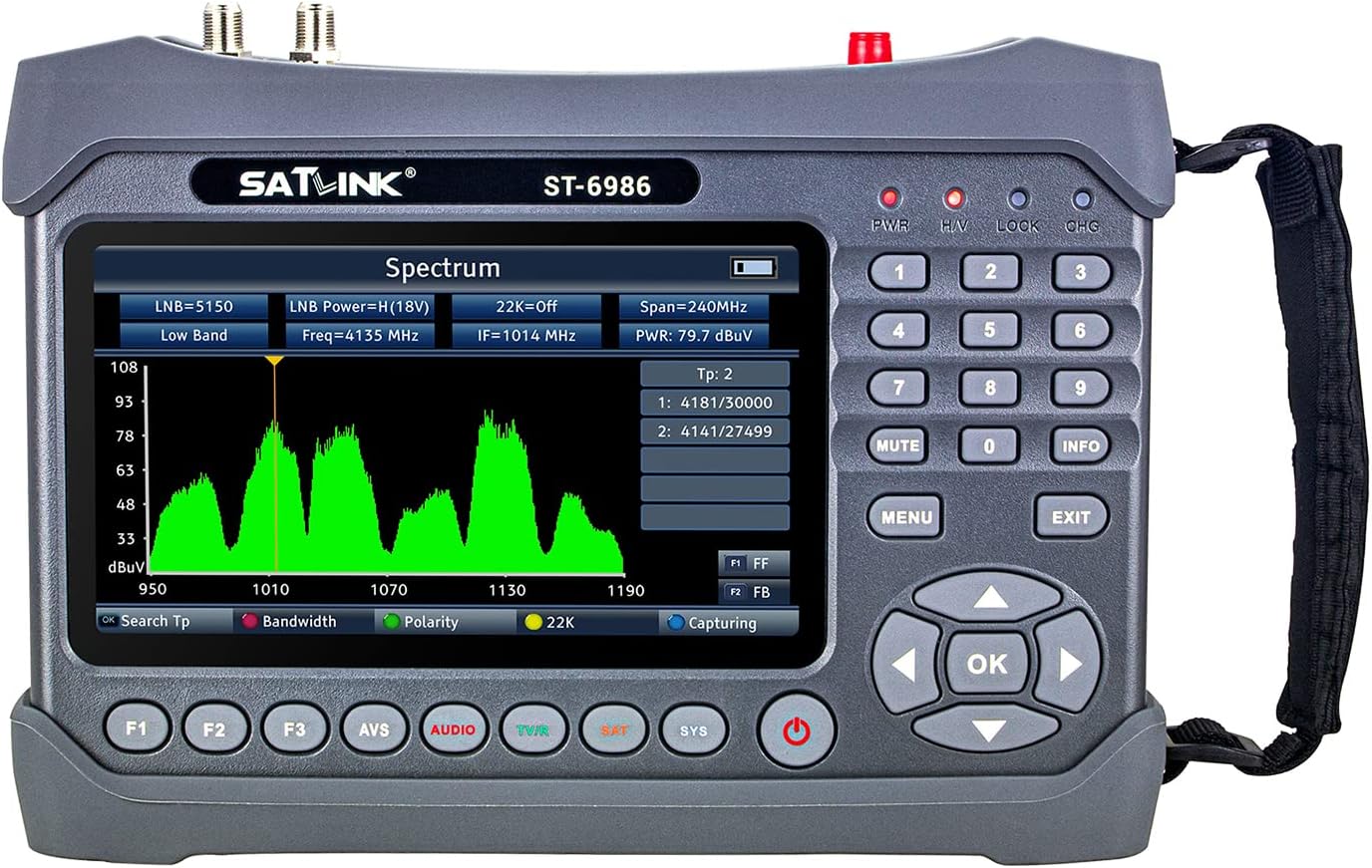 ST-6986 DVB-S/S2/T/T2/C Satellite Combo Satellite TV Digital Handheld Signal Meter HEVC H.265 (10 Bit) MPEG-4 wi 7 inch TFT L