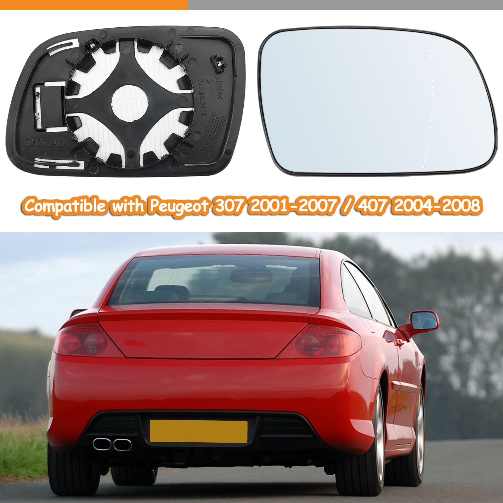 Verre De Rétroviseur Chauffant 12V Pour Peugeot 307/407 (Conducteur à Droite, Gauche) - Convexe, Antibuée, Remplacement Direct