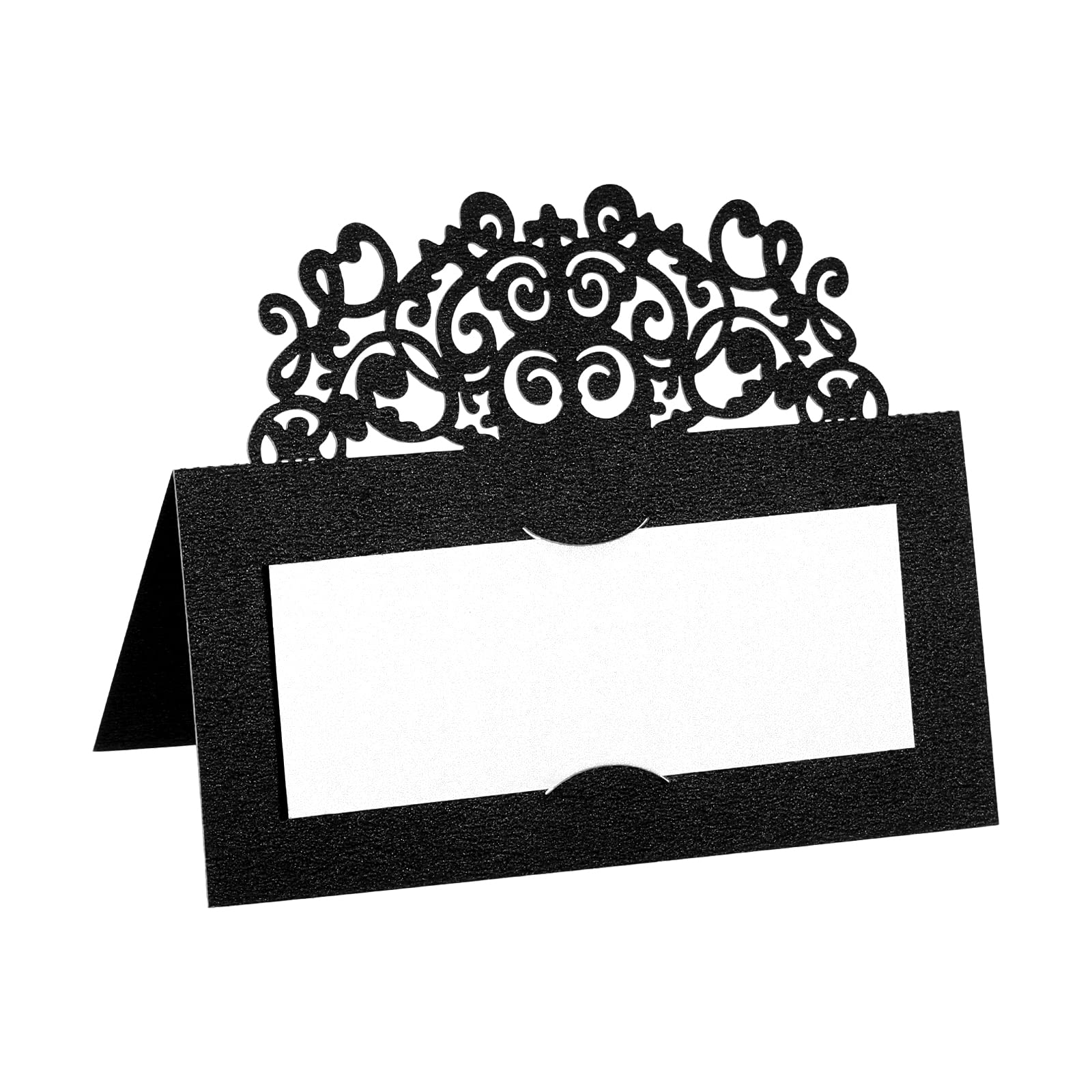 PATIKIL Table Name Place Cards,25Pcs 3.9 x 3.9inch Favor Decor Hollow Lace Cut Design Seat Blank Card for Wedding Party Seating Place Cards Black