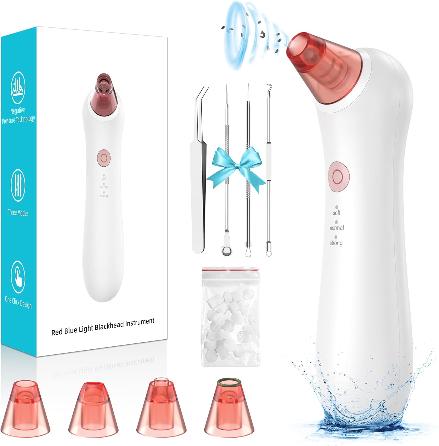 Blackhead Remover Pore Vacuum, Pore Extractor & Blackhead Removal Tools. Features 3 Adjustable Modes and 4 Probes for Removing blackheads, Whiteheads, and Acne. Deeply Cleans The Skin