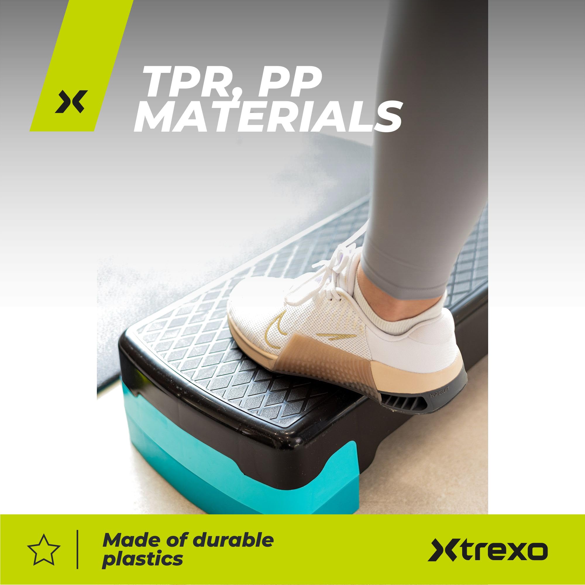 TREXO Aerobic Step 68 x 28 cm Regolabile 15-20 cm per Cardio Fitness Polipropilene TPR Rosa Blu Grigio