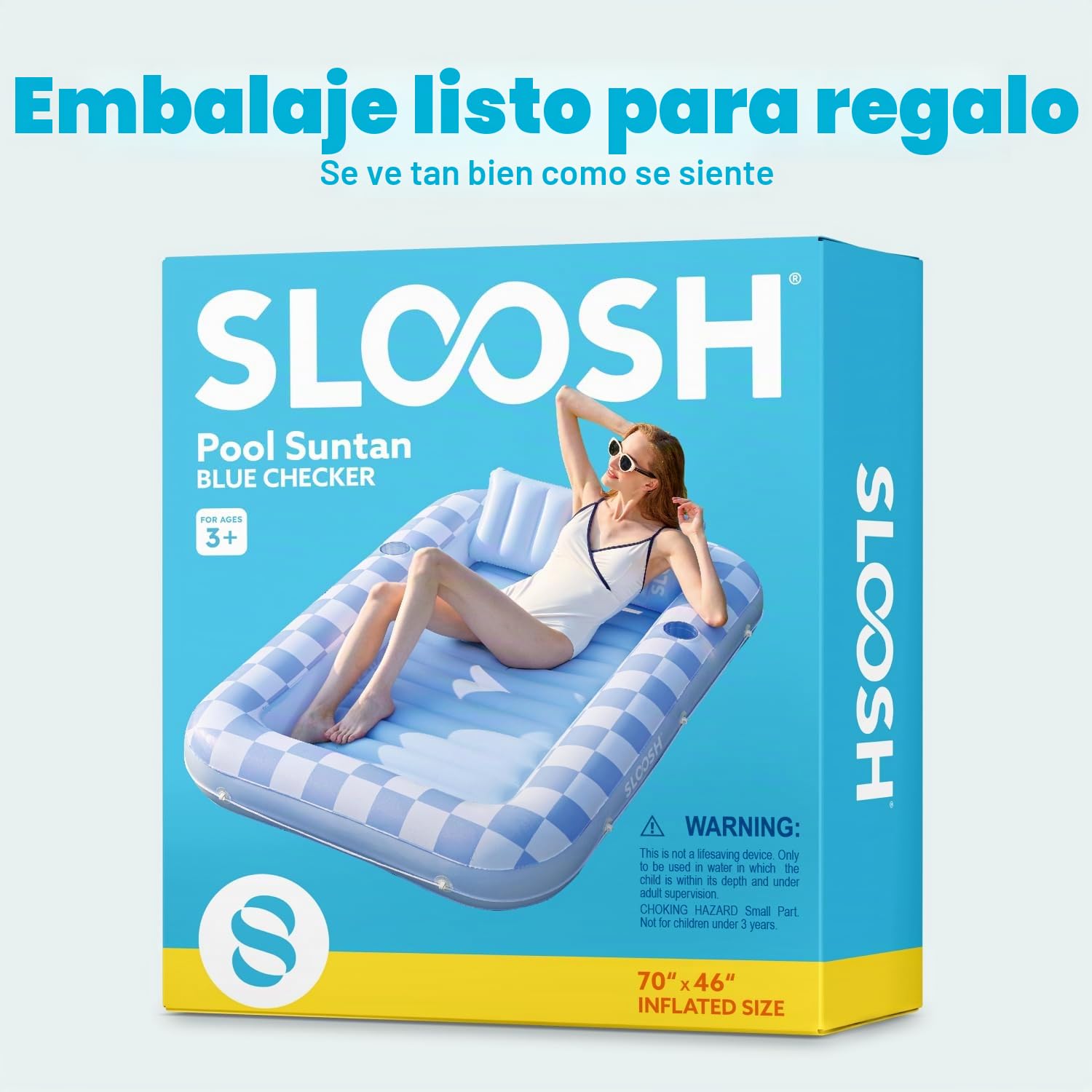 SLOOSH Flotador inflable para alberca bronceadora, 70 x 46 pulgadas, flotadores de piscina para adultos con almohada, flotador 4 en 1, balsa de bronceado, cama para tomar el sol para tomar el sol para