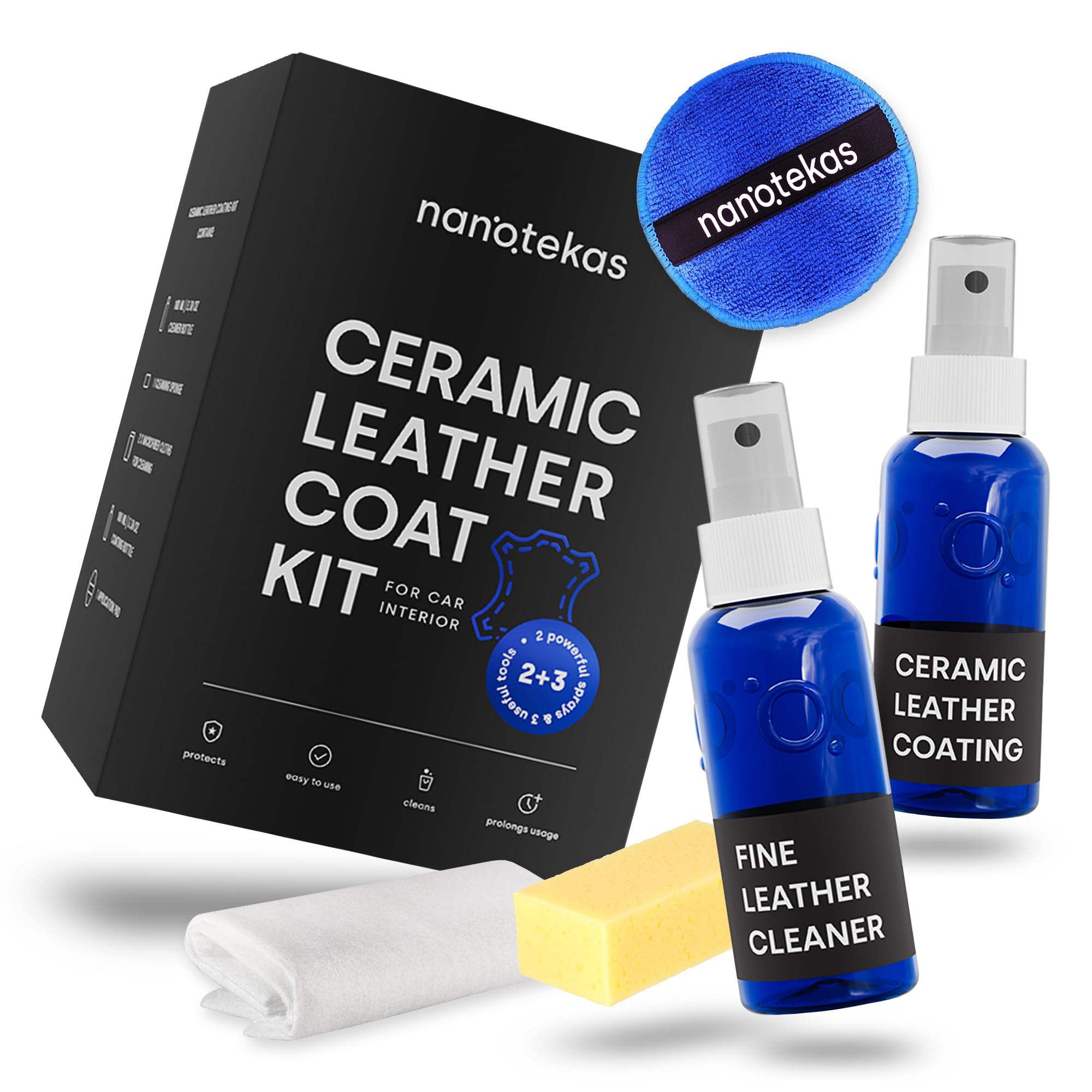 Kit nettoyant pour cuir et revêtement céramique : protection durable pour cuir vegan Tesla, sièges de voiture, meubles et chaussures – Bouclier nano céramique universel pour repousser la