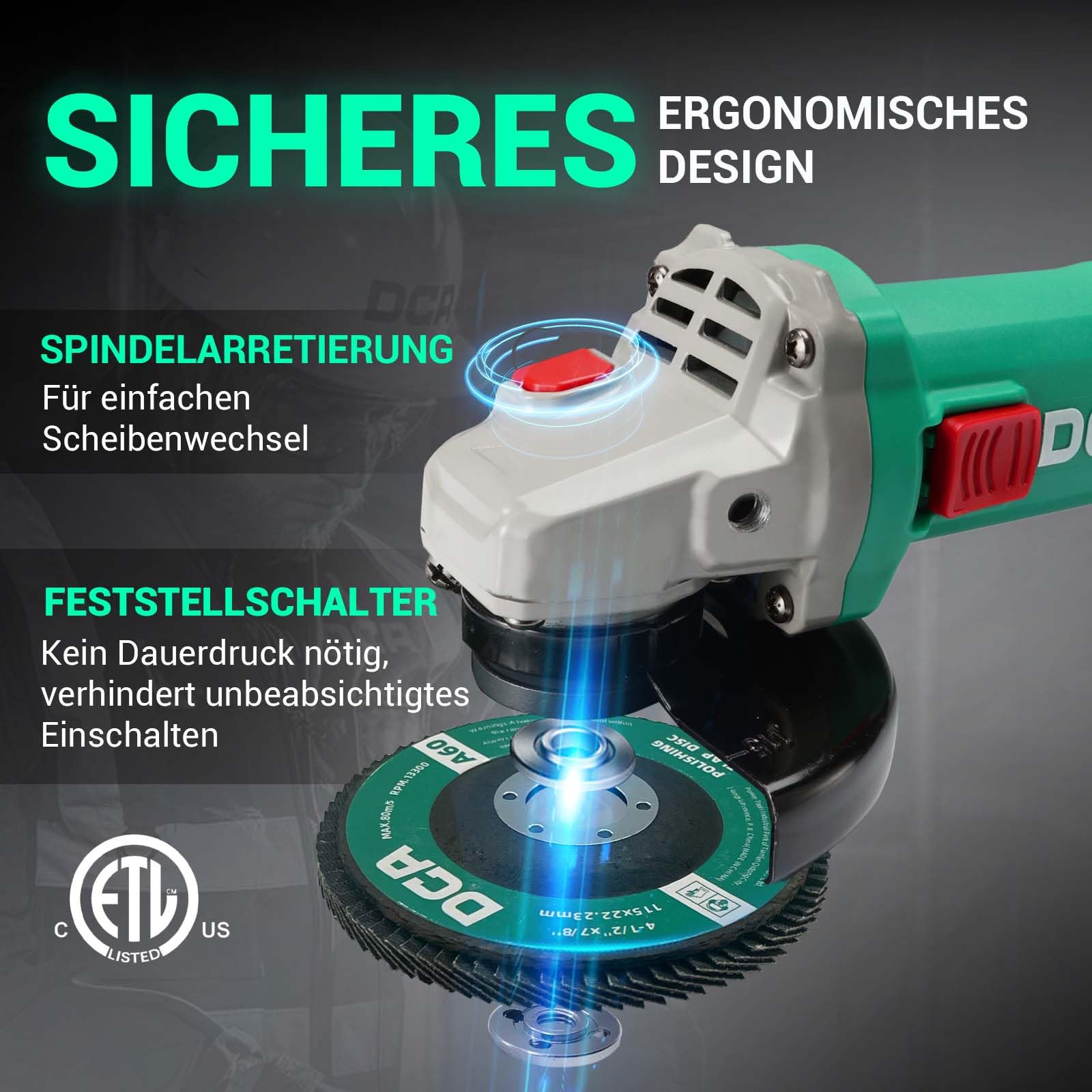 DCA 860W Winkelschleifer 125 mm, 11.800 min⁻¹, Ultraschlanker Griff (178 mm Griffumfang), Kompaktes Getriebegehäuse, 1,6 kg Leichtgewicht Trennschleifer zum Schneiden und Schleifen