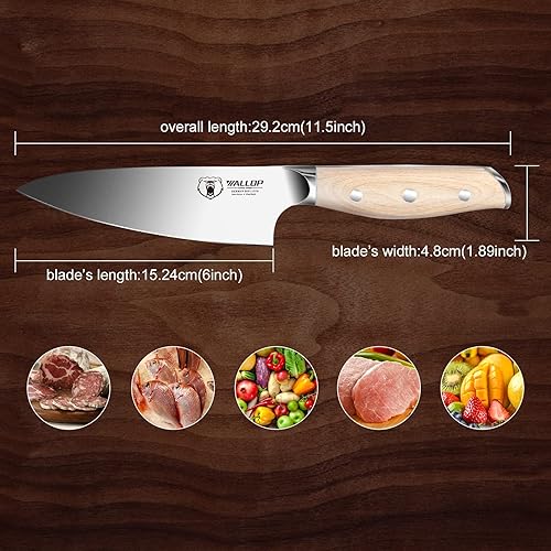 Miniatura 2 de WALLOP Cuchillo de chef de cocina profesional de 6 pulgadas acero inoxidable de alto carbono alemán 14116 mango de Tang Pakkawood con caja de regalo