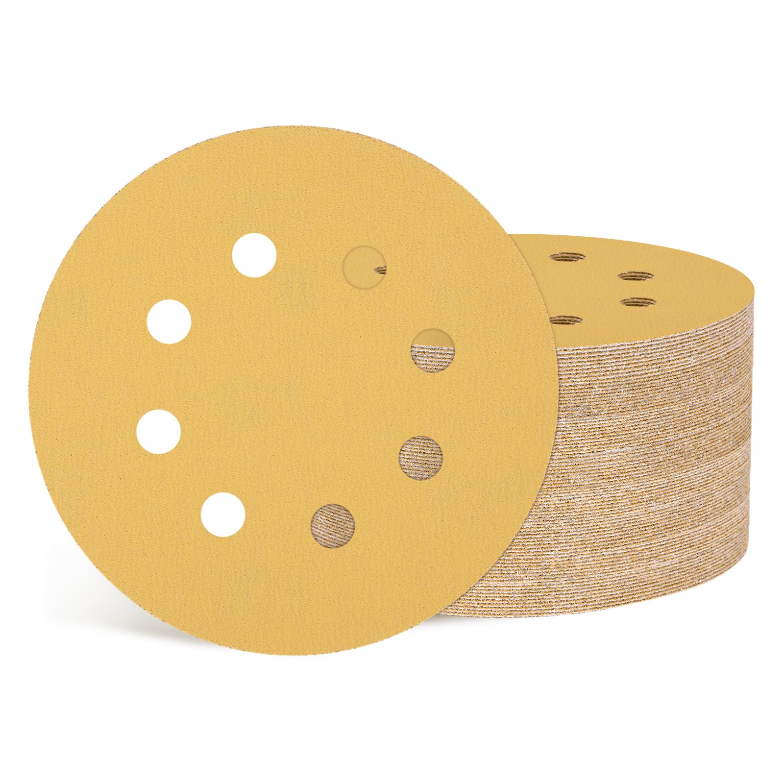 Kozelo 50 Pcs Sanding Disc 125 mm 120 Grit 8 Hole Hook and Loop Random Orbital Sandpapers Suitable for Drywall Sander Wood Metal Furniture, Yellow