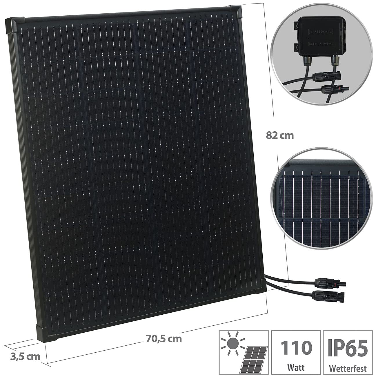 revolt Solarmodul klein: Mobiles Solarpanel mit monokristallinen Zellen, 110 W, schwarz (Kleine Solarpanel, Kleine PV Module, Modul)