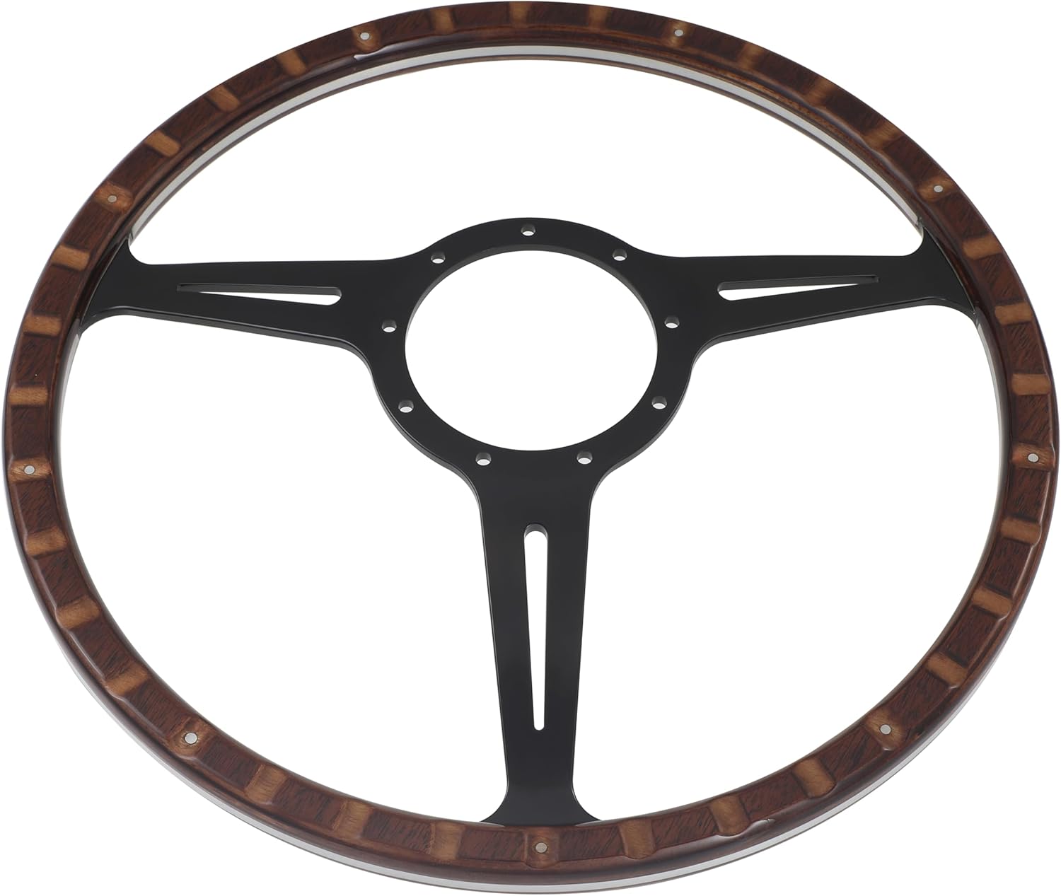 Flashpower 16" Classic 9 bolts Steering Wheel Black Anodized Spoke 9 Rivets with Horn Button