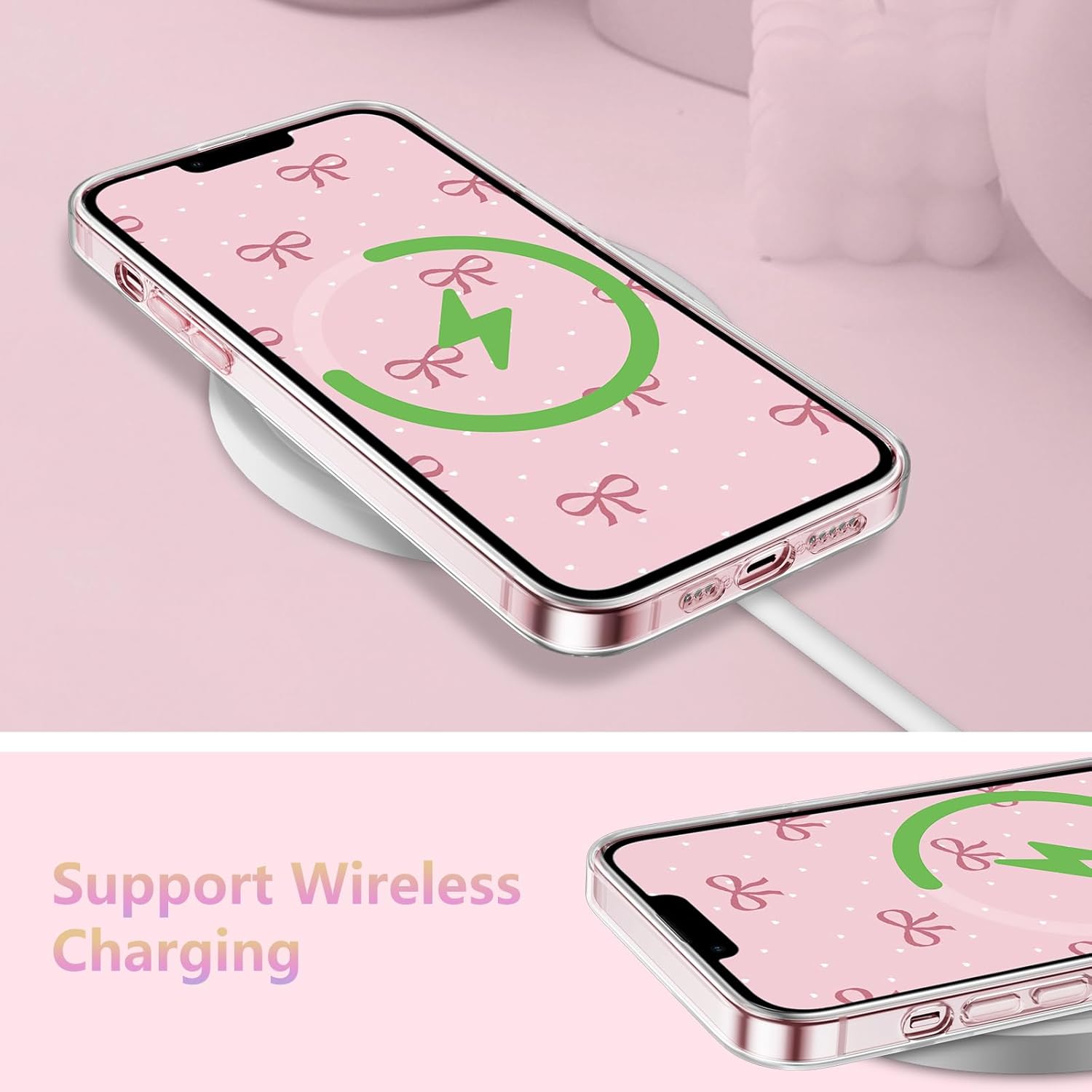 ZTOFERA for iPhone 13 Pro Max Case Glitter,Cute Clear Ribbon Bow Tie Aesthetic Phone Case,Sparkly Bling Trendy Soft Shockproof Protective Phone Cover for Women Girls,White - Image 5