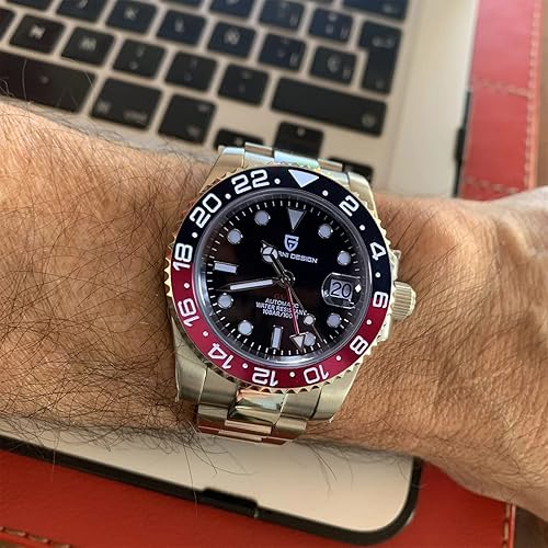 Miniatura 2 de BY BENYAR Pagani Design GMT - Reloj mecánico de cristal de zafiro de lujo, acero inoxidable de 1.575 pulgadas, resistente al agua, reloj automático