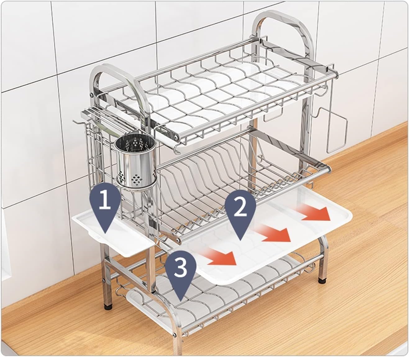 Dish Drying Rack 304 Stainless Steel Dish Storage Rack, Kitchen Dish Drainer Dish Rack, Dish Storage Rack, Dish Drying Rack Organizer Dish Racks for Kitchen Counter(C)