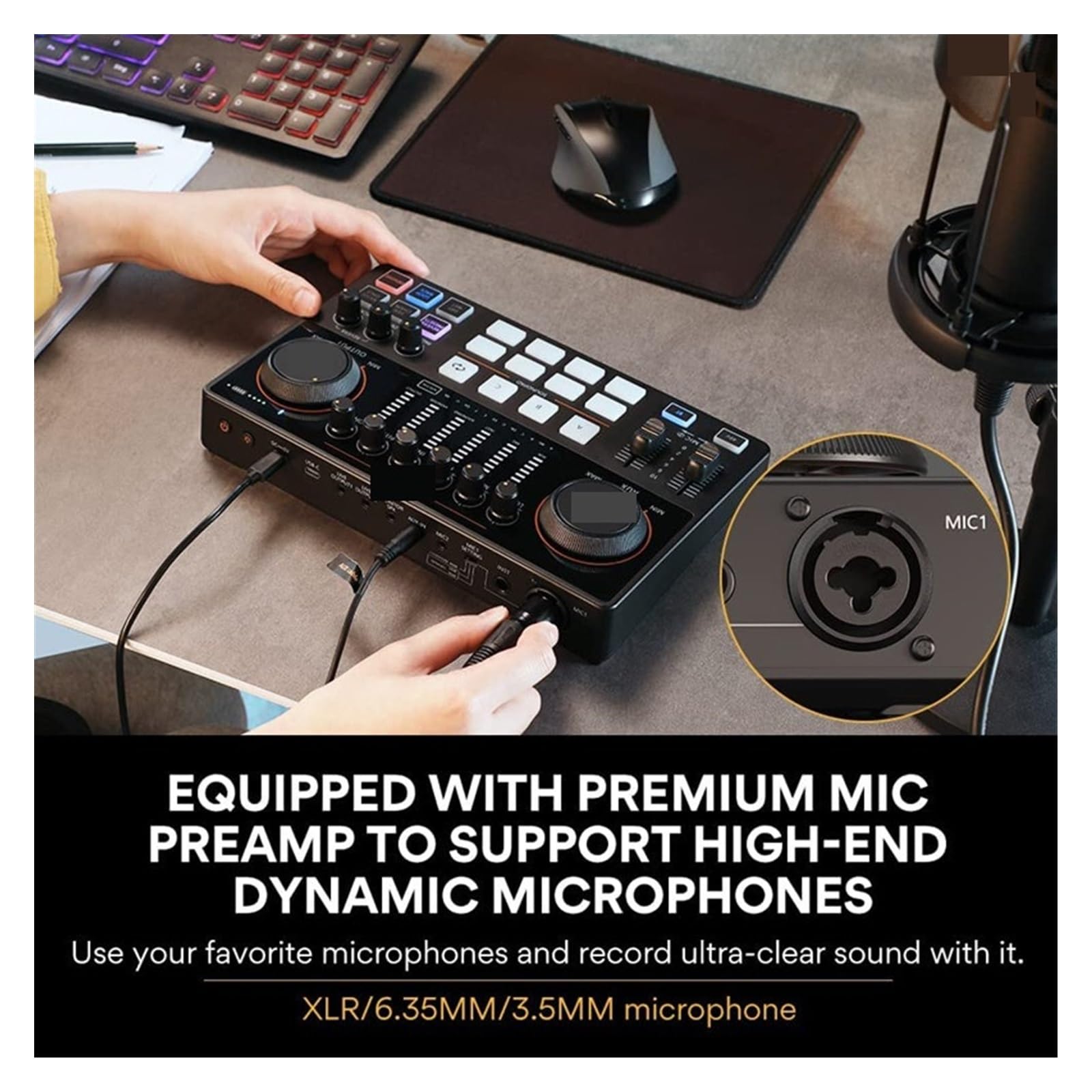 Kit Scheda Audio Set Scheda Audio con interfaccia Microfono XLR Podcasting per DJ Streaming Live Telefono Computer PC AME2A Configurazione Studio per Registrazione di Musica (Scheda AUD