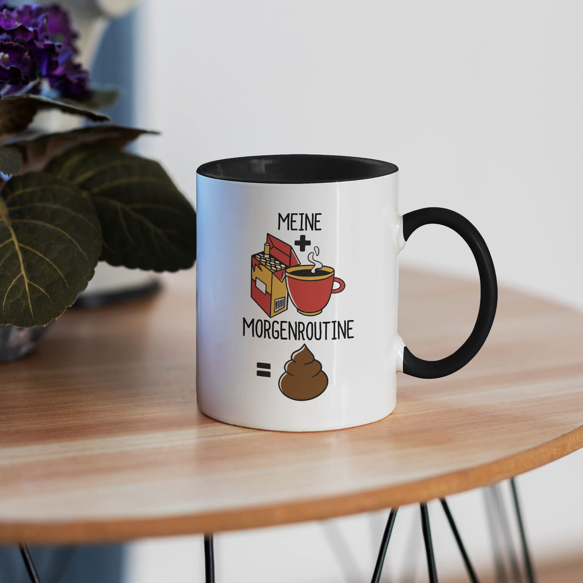 Lustige Tasse Mit Spruch 'Morgenroutine: Kaffee Kippen Kacken' – Personalisierbar Mit Namen, 300 Ml, Spülmaschinenfest