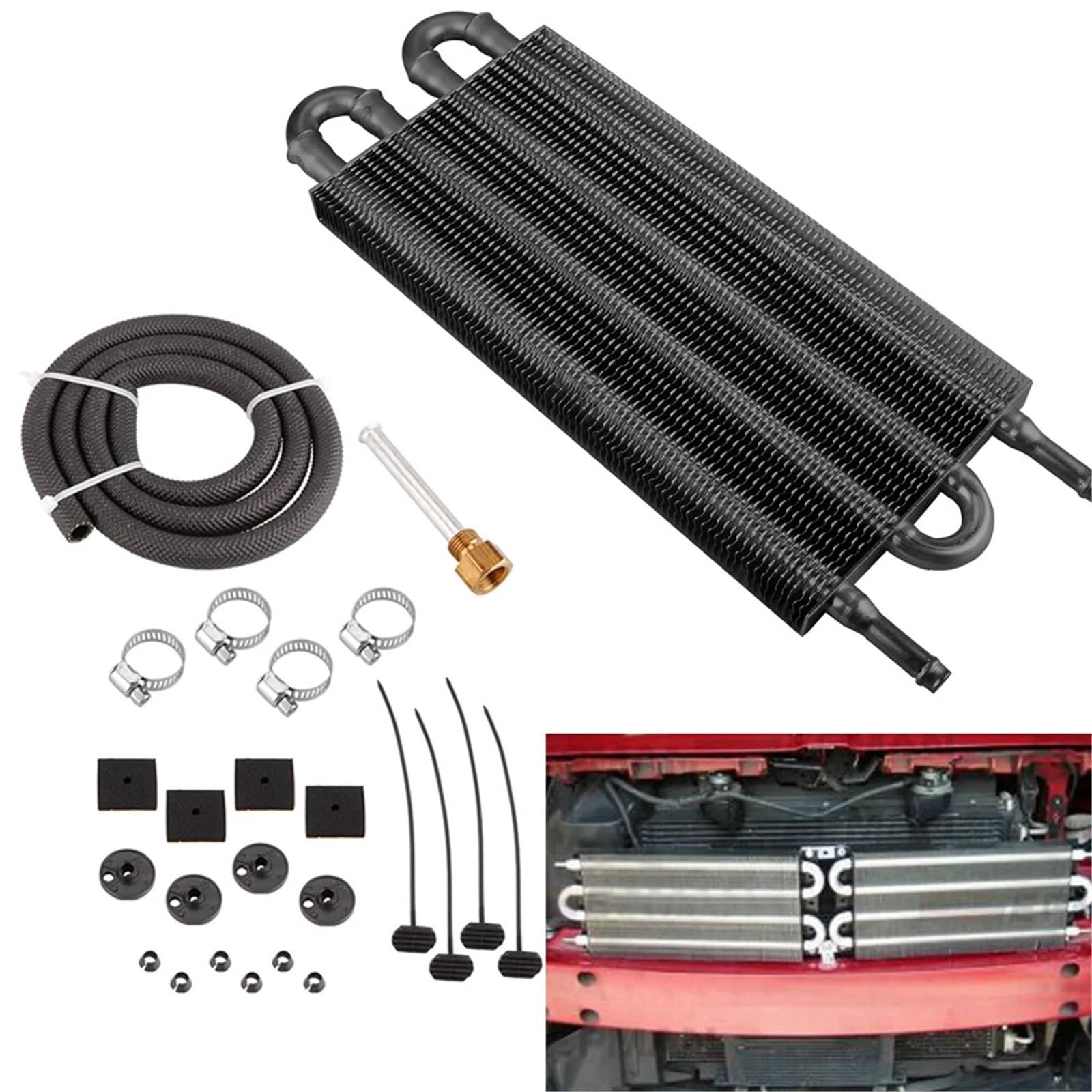 -4/6/8-rzędowy zestaw chłodnicy oleju Chłodnica Płyta aluminiowa i żeberka Chłodnica oleju Automatyczny ręczny(6 Row Black)