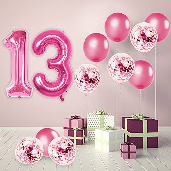 Amazon | L - ピンクの13バルーン番号、40インチの数字の13