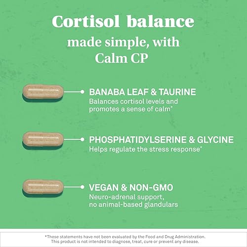 Miniatura 3 de NeuroScience Calm CP - Soporte suprarrenal y para dormir enfocado en cortisol con hoja de banaba (ácido corosólico al 2%) y fosfatidilserina (60
