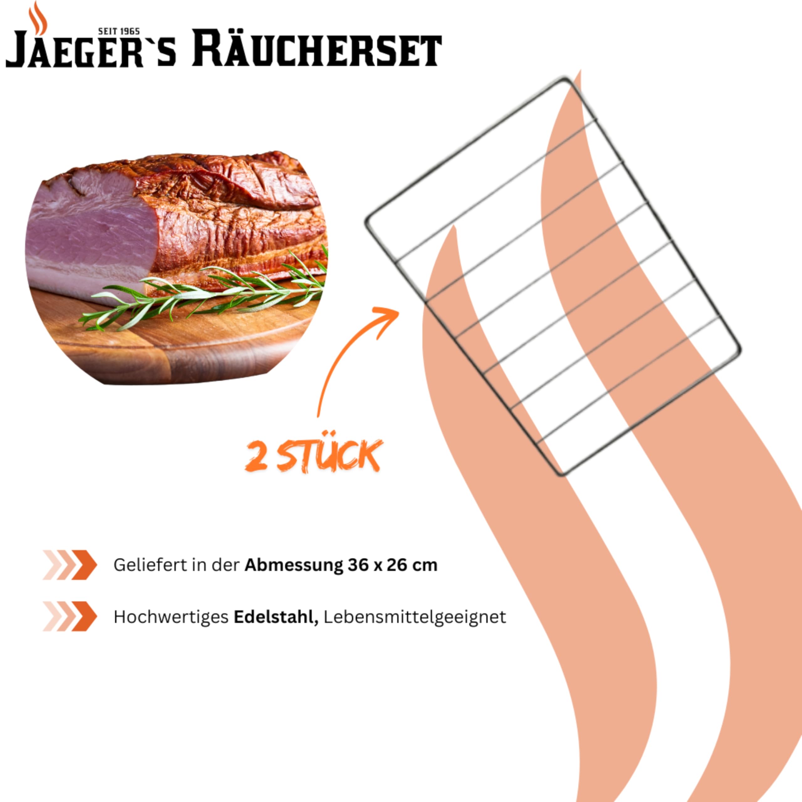Räucher-Set Hausschlachter – Komplettset zum Fleisch räuchern – inkl. Schinkennetz, Fleischhaken, Edelstahlroste, Räuchermehl & Gewürzwaage – Made in Germany