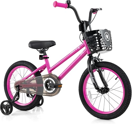 Miniatura 14 de BABY JOY Starry Bicicleta Infantil, 12, 14, 16, 18 pulgadas con ruedas de entrenamiento, canasta de almacenamiento, manillar y asiento ajustables,